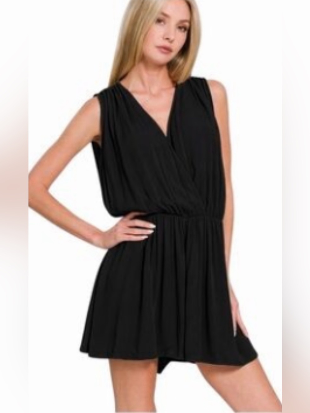 Zenana Outfitters Black Sleeveless V-Neck Romper